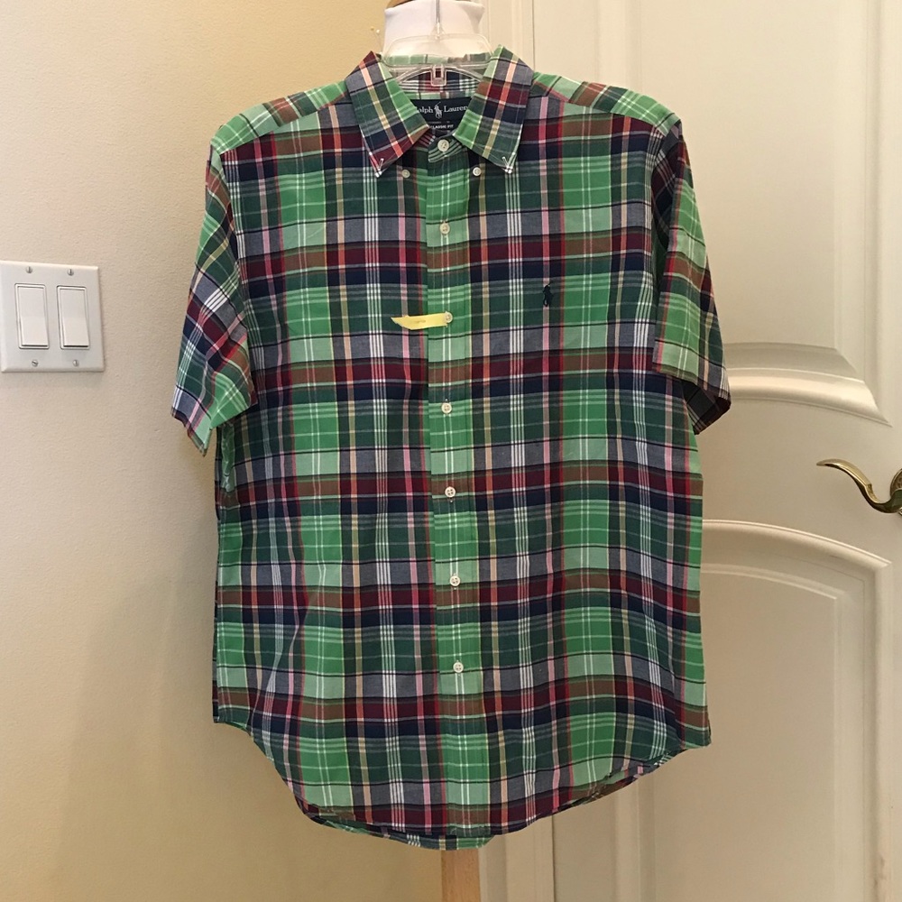 Ralph Lauren Green and Blue Plaid Casual Button Down Shirt